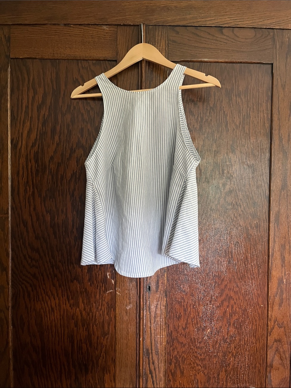 Striped Scoop-Neck Tank Top in Light Blue and White